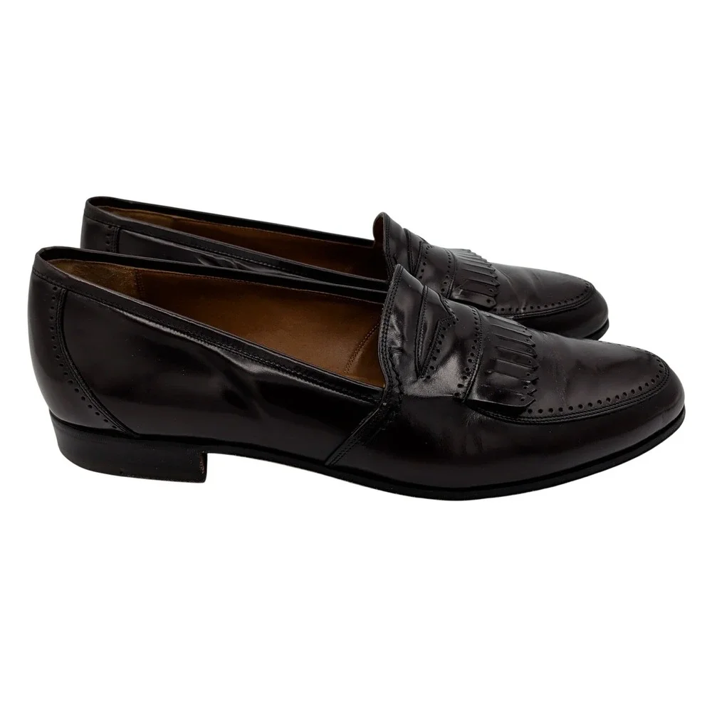 Bally Kiltie Penny Loafers Mens Burgundy Leather Fringe Made in Italy Size 10D